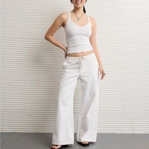 American Eagle Outfitters White Wide-Leg Drawstring Pants